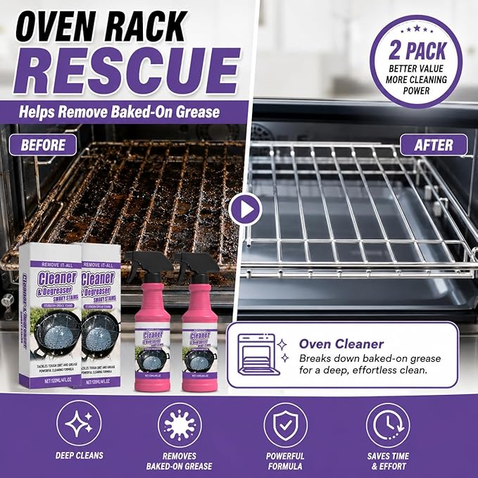 Fast-Acting Heavy-Duty Grill Degreaser Spray, 2Pcs BBQ Heavy Duty Degreaser Grill Cleaner Spray, Grills Cleaner Spray For Outdoor Grills