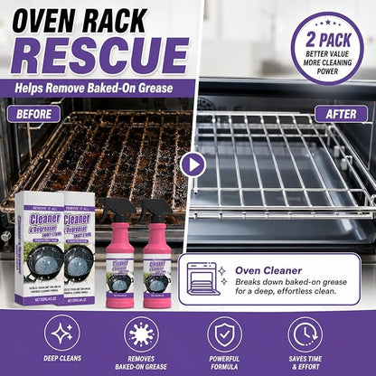 Fast-Acting Heavy-Duty Grill Degreaser Spray, 2Pcs BBQ Heavy Duty Degreaser Grill Cleaner Spray, Grills Cleaner Spray For Outdoor Grills