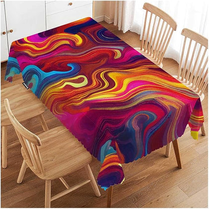 Swono Chaotic Waves Table Cloth Rectangle Tables Abstract African Rainbow Chaotic Wave Pattern Kitchen Table Cover Oblong 52"X70" Tablecloth for Dining Table Buffet Parties Patio Camping