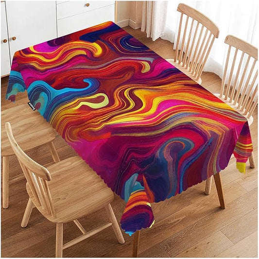 Swono Chaotic Waves Table Cloth Rectangle Tables Abstract African Rainbow Chaotic Wave Pattern Kitchen Table Cover Oblong 52"X70" Tablecloth for Dining Table Buffet Parties Patio Camping