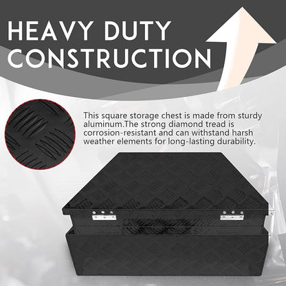 27" x 13" x 13" Trailer Tongue Tool Box with Latch and Keys Heavy Duty Aluminum Trailer Toolbox Organizer Truck Underbody Box Compatible with Pick Up Truck Bed RV Trailer ATV Black
