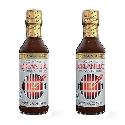 San-J - Gluten Free Korean BBQ Sauce - Bold and Savory Sauce for Cooking - Non-GMO - 10 oz. Bottles - 2 Pack