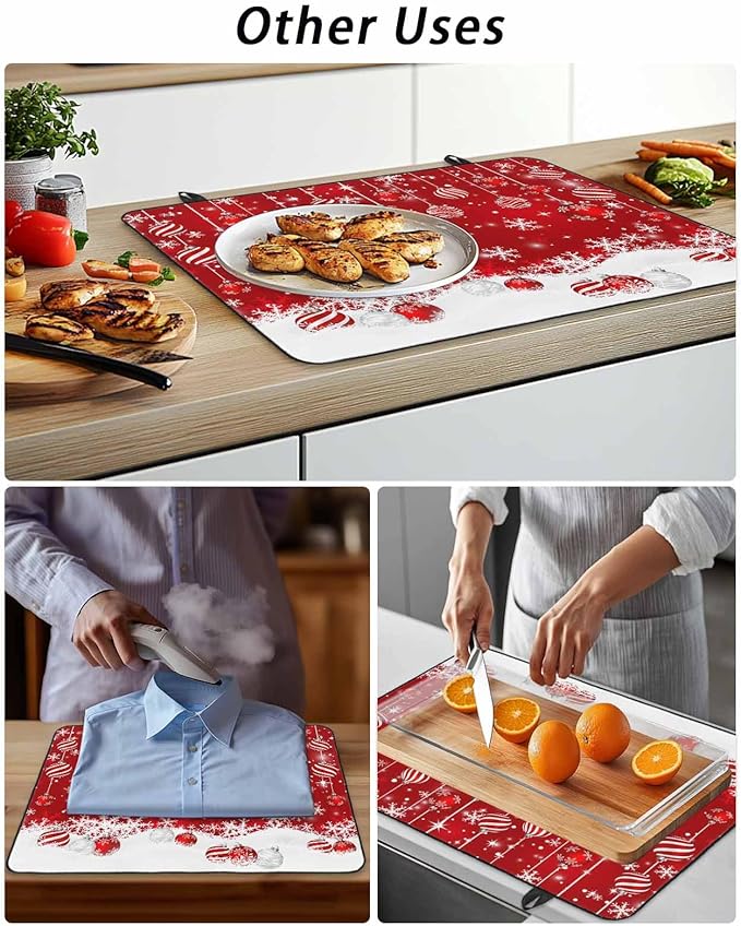 Stove Top Covers for Electric Stove 24x21 Inches,Christmas HeatResistant Glass Cooktop Protector,Red Merry Xmas Glitter Sparkle Bokeh Snowflake Winter Ceramic Stovetop Countertop Covers Mat,Oven Cover