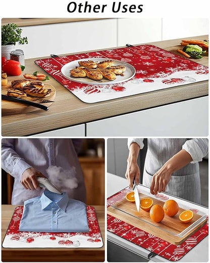 Stove Top Covers for Electric Stove 24x21 Inches,Christmas HeatResistant Glass Cooktop Protector,Red Merry Xmas Glitter Sparkle Bokeh Snowflake Winter Ceramic Stovetop Countertop Covers Mat,Oven Cover