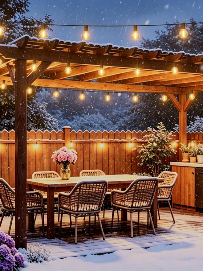 LACHON Outdoor String Lights, Patio Lights 200FT with 100 LED Shatterproof Bulbs, Weatherproof Commercial Hanging Lights for Backyard Bistro Pergola Party Decor, E12 Socket Base, 2200K, Black
