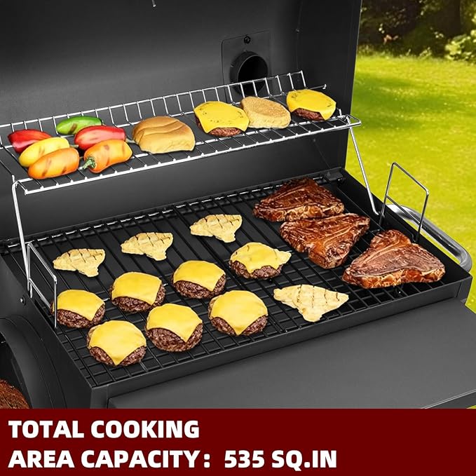 Charcoal Grill with Offset Smoker,BBQ Grills with Side Table,Outdoor Cooking with 535 Square Inches,Backyard Camping Picnics, Patio and Parties, Black by DNKMOR