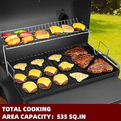 Charcoal Grill with Offset Smoker,BBQ Grills with Side Table,Outdoor Cooking with 535 Square Inches,Backyard Camping Picnics, Patio and Parties, Black by DNKMOR