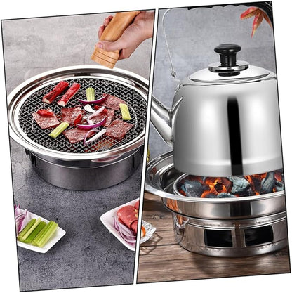 Toyvian Portable Stainless Steel Charcoal Stove Mini Korean Bbq Grill Outdoor Barbecue Oven with Grate for Camping and Home Use