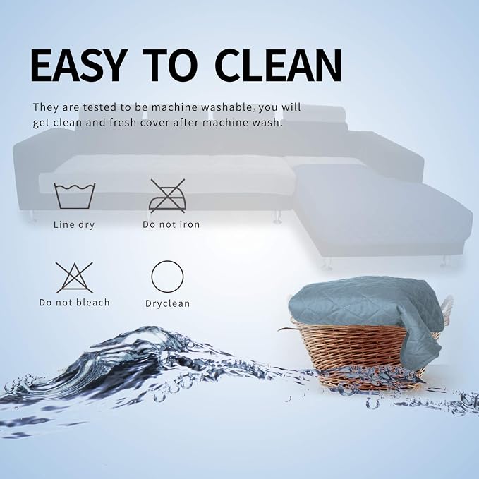 Easy-Going Sectional Couch Covers for Dogs L Shape Sofa Cover Reversible Sofa Slipcover Chaise Lounge Cover Furniture Protector Cover for Pets Dog Cat (42 x 52 inches, Light Blue/Light Blue) | Soft Sofa Slipcover For Dogs, Fits Left/Right Chaise Lounge...