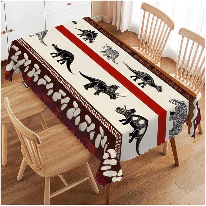 Swono Dinosaurs Tablecloth Tribal Geometric Animal Dinosaurs Heavy Duty Table Cloth Decorative Table Cover for Kitchen, Party Banquet and Holiday Tablecloth, 52x70 Inch(4-6 Seats)