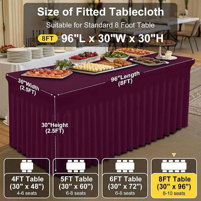 Smiry Spandex Elastic Fitted Table Cloth Skirt for 8FT Rectangle Table | Stretch Washable Table Cloth, Banquet Table Cover for Wedding, Party, Indoor & Trade Shows, (Jujube Red, 96Lx30Wx30H)