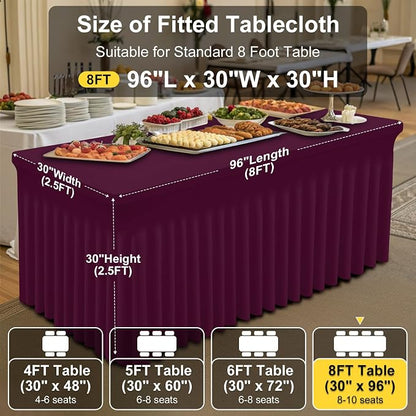 Smiry Spandex Elastic Fitted Table Cloth Skirt for 8FT Rectangle Table | Stretch Washable Table Cloth, Banquet Table Cover for Wedding, Party, Indoor & Trade Shows, (Jujube Red, 96Lx30Wx30H)