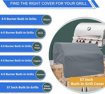Covers & All Built-in Grill Cover for Outdoor Grill – Heavy Duty 18 oz Waterproof Built-in BBQ Grill Cover, PVC-Coated Polyester with Elastic Hem for Snug Fit (57 x 27 x 26 inches, Grey)