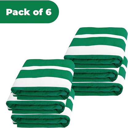 Superior Cabana Cotton Lounge Chair Cover, Outdoor Towel/Chaise Furniture Covers, Terry Cloth, Beach, Spa, Swim Accessories, Pool Chair Cover, Soft, Quick Drying, 32" x 102", Set of 6, Dark Green