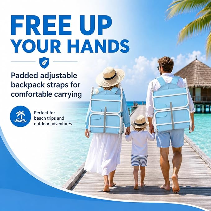 Backpack Beach Tanning Lounge Chair with Canopy Shade Face Hole Padded Adjustable Washable, 6 Position Layout Chair for Outside Sunbathing Poolside Lawn, UPF 50+ Wind-Resistant Sun Shade, 2Pack