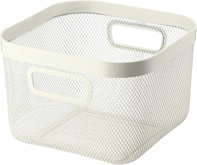 AJIODA Metal Mesh Steel Baskets, Household Wire Storage Organizer Bin Garden Harvest Basket Multi-functional Fruit Baskets with Handles for Kitchen Bathroom Picnic Shopping Decor Cabinet Home, Beige