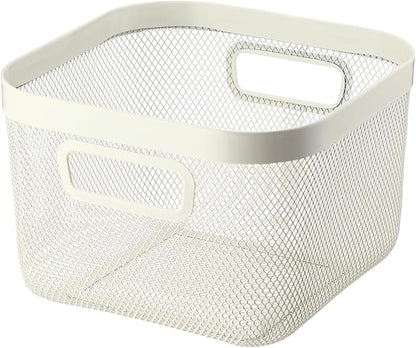 AJIODA Metal Mesh Steel Baskets, Household Wire Storage Organizer Bin Garden Harvest Basket Multi-functional Fruit Baskets with Handles for Kitchen Bathroom Picnic Shopping Decor Cabinet Home, Beige