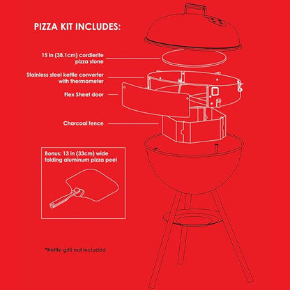 Pizzacraft PC7001 PizzaQue Deluxe Outdoor Pizza Oven Kettle Grill Conversion Kit, Silver, 18''/22.5''