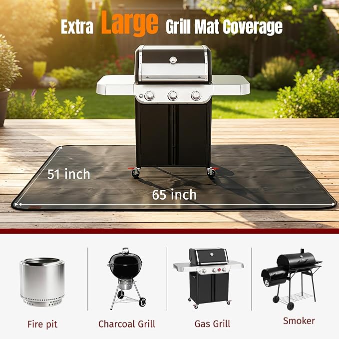 65X51 Inch Under Grill Mats for Outdoor Grill FirepProof Deck Protection | Heavy Duty Waterproof BBQ Grill Mat, Non-Slip Fire Resistant Mat for Blackstone, for Weber, Fire Pit and Fireplace