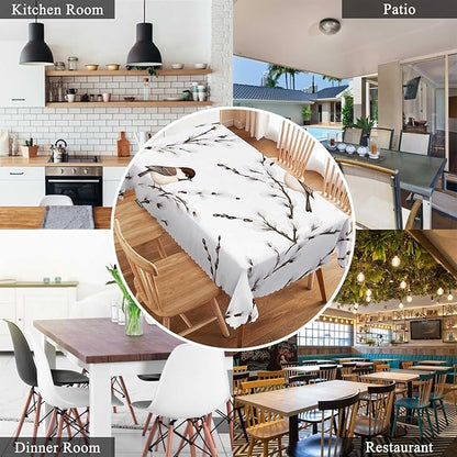 Swono Bird Tablecloth Willow Branches and Birds Chickadee Decorative Oblong Table Cover for Kitchen, Dining, Party Banquet and Holiday Tablecloth, 52x70 Inch(4-6 Seats)