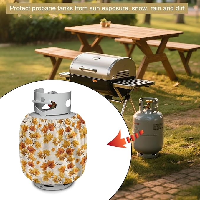 Maple Print Propane Tank Cover 20lb Easy to Install Gas Cover Fits Standard 20 lb Tank Cylinder Waterproof Grill Accessories for Outdoor Camper