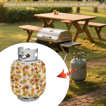 Maple Print Propane Tank Cover 20lb Easy to Install Gas Cover Fits Standard 20 lb Tank Cylinder Waterproof Grill Accessories for Outdoor Camper