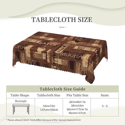Coffee Theme Rectangular Tablecloth, Latte Coffee Table Cloth Washable Tablecloths Decorative Table Cover for Kitchen, Dining, or Parties 54x72 Inches