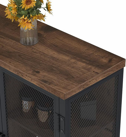 Coffee Bar Cabinet, Small Liquor Cabinet Station, Rustic Oak | Industrail Storage Cabinet, Adjustable Shelves, Farmhouse Sideboard Buffet for Home Kitchen, Dining, Entryway, Living Room