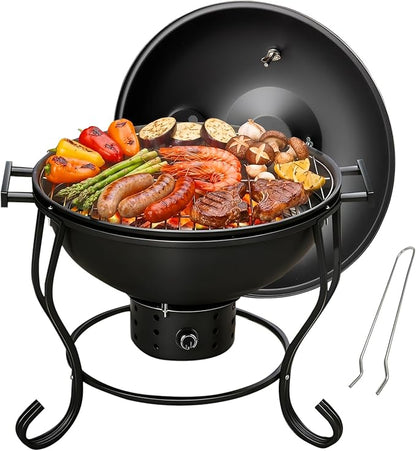 Portable Charcoal Grill with Built-In Thermometer, Adjustable Air Vent & Easy Cleanup, Portable BBQ Grill for Camping, Tailgating, Picnics and Small Backyard Cookouts, Easy-to-Carry Outdoor Grill