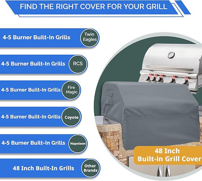 Covers & All Built-in Grill Cover for Outdoor Grill – Heavy Duty 12 oz Waterproof Built-in BBQ Grill Cover, PVC-Coated Polyester with Elastic Hem for Snug Fit (48 x 27 x 26 inches, Grey)