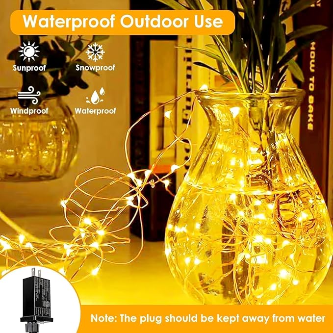 2 Pack 66FT 200 LED Fairy Lights with Remote, Plug in Twinkle Lights | 8 Modes, Timer, Dimmable, Memory Function, Waterproof Warm White String Lights for Bedroom Garden Party Christmas Decor
