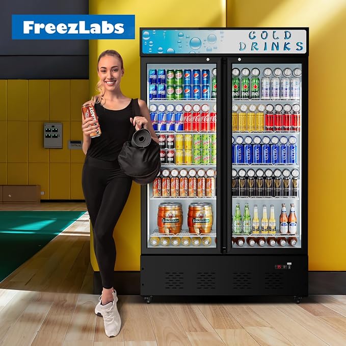 Commercial Display Refrigerator Glass Door 40 cu.ft Commercial Beverage Refrigerators with LED and Shelves for Cafe, Restaurant, Store
