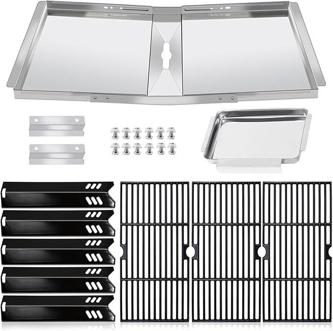 Grill Replacement Parts for Dyna Glo DGF510SBP DGF510SSP, Adjustable 24''-30'' Grease Tray Drip Pan, Grates, Heat Shield for Backyard Grill BY13-101-001-13 GBC1460W, BHG Grill Parts BH13-101-099-01.