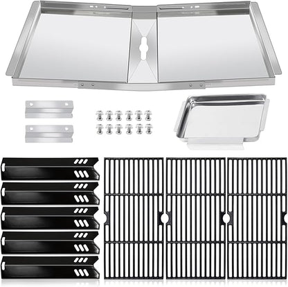 Grill Replacement Parts for Dyna Glo DGF510SBP DGF510SSP, Adjustable 24''-30'' Grease Tray Drip Pan, Grates, Heat Shield for Backyard Grill BY13-101-001-13 GBC1460W, BHG Grill Parts BH13-101-099-01.