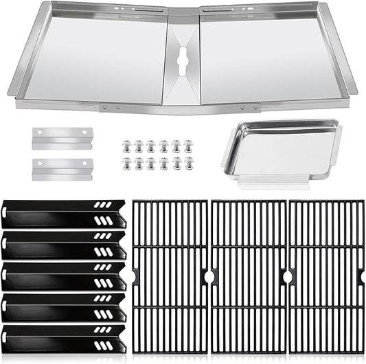 Grill Replacement Parts for Dyna Glo DGF510SBP DGF510SSP, Adjustable 24''-30'' Grease Tray Drip Pan, Grates, Heat Shield for Backyard Grill BY13-101-001-13 GBC1460W, BHG Grill Parts BH13-101-099-01.