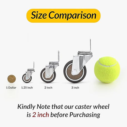 HOLKIE 2 Inch Side Mount Casters Set of 4 Supporting Up to 250 LBS Heavy Duty Furniture Wheels with Thickened L-Shaped Mounting Plate Ideal for Coffe Tables、Plant Stands、Cribs（2 with Brakes）