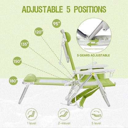 Old Bahama Bay Backpack Beach Chair 2 Pack, Aluminum Lightweight Reclining 5-Position Lounge Chair for Adults Heavy Duty Support 400 LBS Portable Folding with Cooler Bag Camping Chair for Sand Outdoor