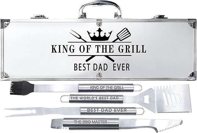 Bonsai Tree Fathers Day Dad Gifts from Daughter, Gifts for Dad, Best Dads Ever Gift for Birthday - Cool Grilling BBQ Present for Father from Son - Daddy Stainless Steel Metal Tool Heavy Duty Set 4
