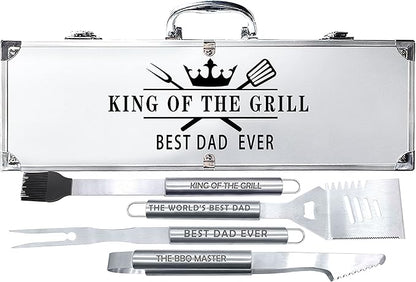 Bonsai Tree Fathers Day Dad Gifts from Daughter, Gifts for Dad, Best Dads Ever Gift for Birthday - Cool Grilling BBQ Present for Father from Son - Daddy Stainless Steel Metal Tool Heavy Duty Set 4
