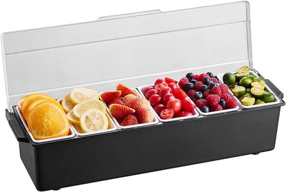 VEVOR Chilled Condiment Server, 6 Compartment Ice Cooled Condiment Serving Container, Chilled Garnish Tray Bar Caddy with Lid, for Bartending & Serving Taco, Salad, Fruit, Home & Restaurant Supplies | for BBQs, Picnics, Camping and Family Gatherings, c...