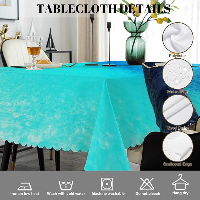 Swono 52x70 Inch Ocean Palm Tablecloth Tropical Island Beach Sea Palm Trees Farmhouse Dining Table Cloth Anti-Stain Talking Table Cover for Kitchen Dinning Room Coffee Store