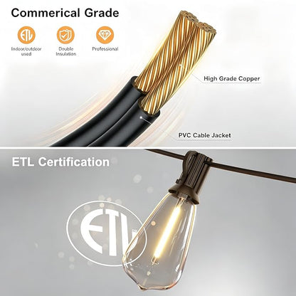 Outdoor String Lights, Waterproof Shatterproof Vintage Bulbs | 25FT Patio Lights, 10 bulbs, Dimmable & Connectable, 2700K Warm White, ideal for Balcony, Porch, Party & Indoor Decoration