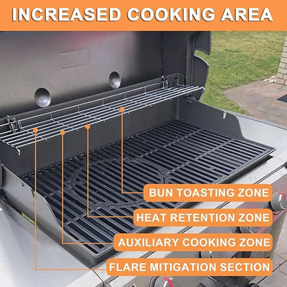 66045 Warming Rack for 4-Burner Weber Genesis II SE/E 410 SER Weber Genesis 2 GS4 Grill Parts Replacement II E410 SE410 Top Rack Accessories 4 Burner Grills, 32 3/4" L Stainless Steel Upper Rack 66800