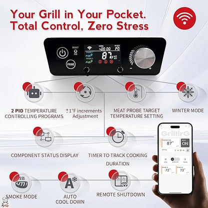 WiFi PID Trapezoid Grill Controller Replacement Compatible with Pit Boss 3, 4, 5 & 7-Series Vertical Pellet Smokers – Smart App Thermostat Board, 130-420°F 1°F Steps, 110v Input