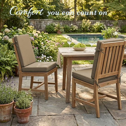 California Umbrella Outdoor Dining Chair, Set of 2 Patio Seat Cushions, 20 x 40 Inch, Premium Outdoor Memory Foam, Fade Resistant, Sunbrella Fabric, Fabric Ties, Heather Beige