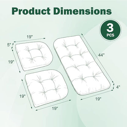 Outdoor Wicker Chair Cushion, 44×19×4 in, Waterproof, Forest Green | Waterproof Wicker Furniture Cushions, Fade Resistant, 3 Piece Patio Furniture Cushions Set for Bench, Loveseat, Swing, Settee