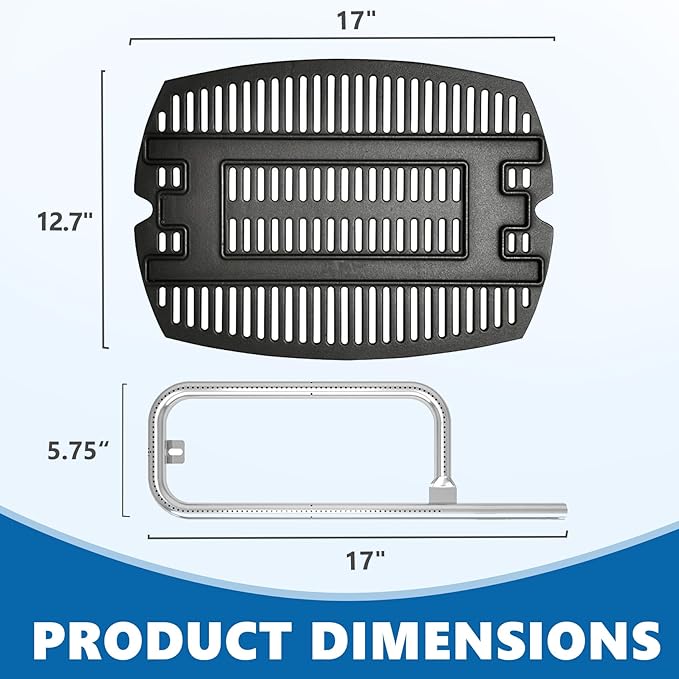 SafBbcue 7644/7582 Cast Iron Cooking Grates & 60040 Grill Burner Tube kits for Weber Q1200 Q100 Q120 Q1000 50060001 386001 86002 516001 Grills, Grids & Grates for Baby Q Gas Grills, 17"