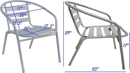 Indoor Outdoor Set of 3 Silver Gray Restaurant Metal Aluminum Slat Stack Chairs Lightweight