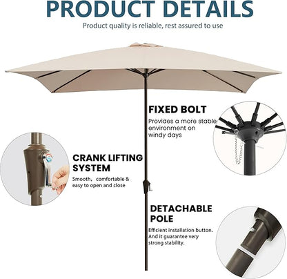 8x10FT Rectangular Patio Umbrella with Crank Lift for Garden,UV Protection Outdoor Umbrella for Deck,Pool and Yard,Beige