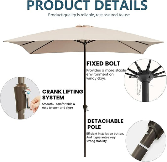 8x10FT Rectangular Patio Umbrella with Crank Lift for Garden,UV Protection Outdoor Umbrella for Deck,Pool and Yard,Beige